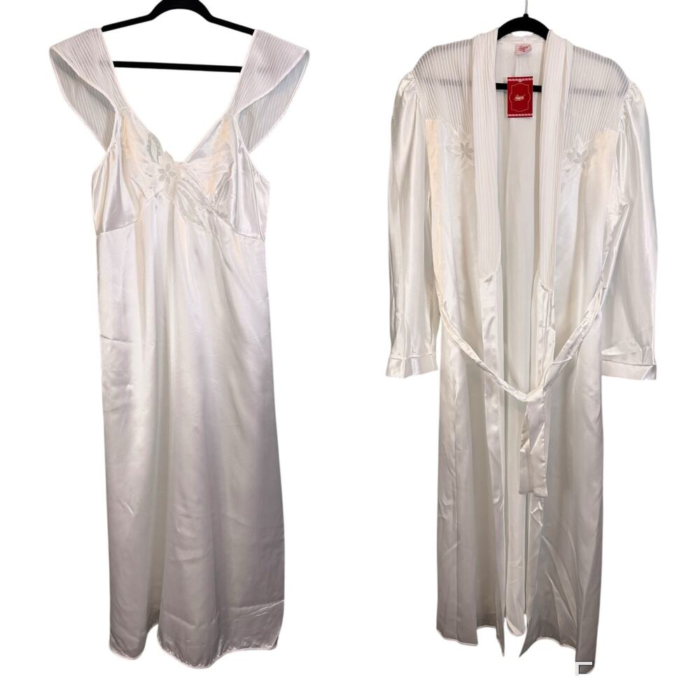 Biconf Satin Nightgown Dress Robe Set Women 52 White Bridal Nightwear ITALY NWT